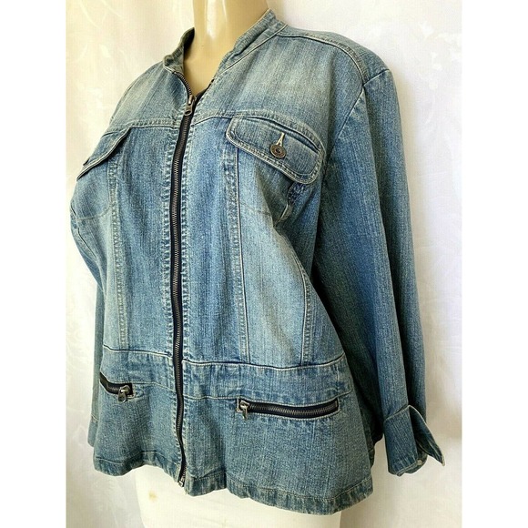Gloria Vanderbilt Jean Denim Jacket Zip Stretch Light Blue Pocket Long S… - Picture 2 of 5